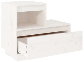 Comodino Bianco 60x34x51 cm in Legno Massello di Pino