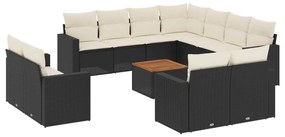 Set divani da giardino 13pz con cuscini nero in polyrattan