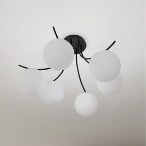Plafoniera Moderna 6 Luci Coeo In Acciaio Nero E Diffusori In Vetro Opale