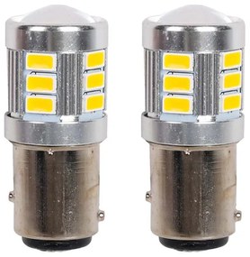 2pz Lampada Led BAY15D S25 P21/5W 18 SMD 3030 12V 24V 300lm 1W/2.5W Doppio Filamento Ambra Piedi Sfalsati 45mm