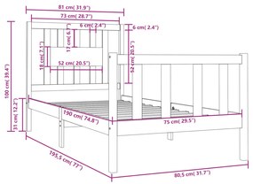 Giroletto Bianco in Legno Massello 75x190 cm Small Single