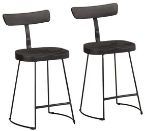 Sgabelli Da Bar 2 Pz Neri 49x43x79 Cm Legno Massello Di Mango /