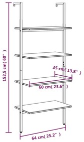 Scaffale Pendente 4 Livelli Marrone Scuro e Nero 64x35x152,5 cm