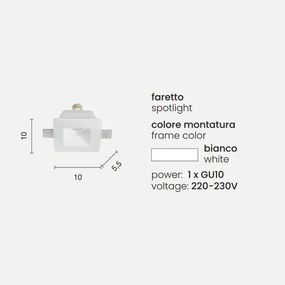 Faretto da incasso quadrato RUMBA in gesso verniciato Bianco 10x10 cm