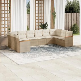 Set divano da giardino 10 pz con cuscini beige in polyrattan