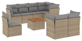 Set divano da giardino 9 pz con cuscini beige in polyrattan