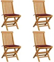 Sedie da Giardino con Cuscini Rosso Vino 4 pz Massello di Teak 3062577