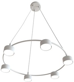 Lampadario Moderno 6 Luci Odin In Acciaio Bianco Ad Anello E Cilindri