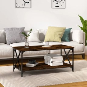 Tavolino Rovere Fumo 100x50x45 Cm İn Legno Multistrato E Ferro /