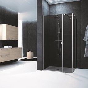 Box doccia con ingresso frontale L 110 x H 200 cm, in vetro fumé profilo cromato Glam