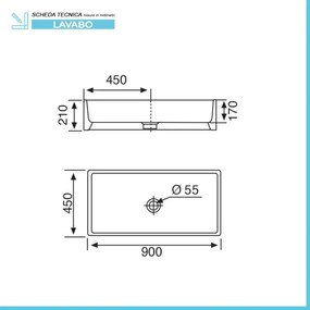 Lavabo a canale 90x45 cm dappoggio o sospeso in ceramica lucida