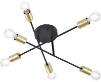 Plafoniera Soffitto Interno 3 Braccia Orientabili 6 Luci Nero Oro Cross GD Trio