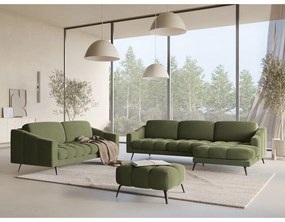 Divano angolare verde (con penisola a destra) con rivestimento in velluto Nalu – Makamii