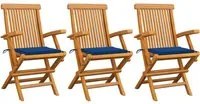 Sedie da Giardino con Cuscini Blu Reale 3pz Legno Massello Teak 3062524