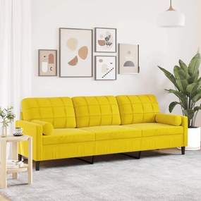 Divano A 3 Posti Con Cuscini Giallo 210 Cm İn Velluto /