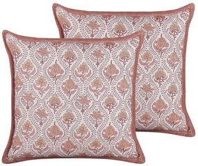 Set di 2 cuscini cotone rosso chiaro e bianco sporco 45 x 45 cm PICEA Beliani
