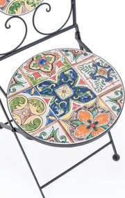 Set da giardino in ferro tavolo bistrot e sedie pieghevoli con maioliche Paloma Bizzotto