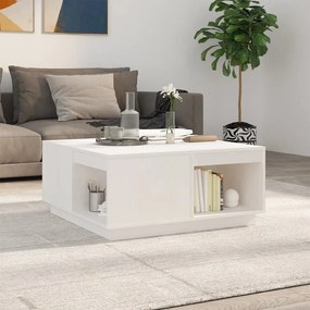 Tavolino da salotto bianco 80x81x36,5 cm legno massello di pino