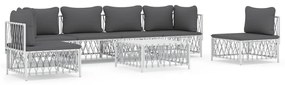 Set divani da giardino 7 pz con cuscini in acciaio bianco