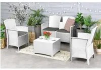 Salottino da esterno Urano, Set da giardino con cuscini, Salottino effetto rattan, 100% Made in Italy colore Bianco