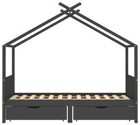 Giroletto bambini cassetti grigio scuro pino massello 90x200 cm
