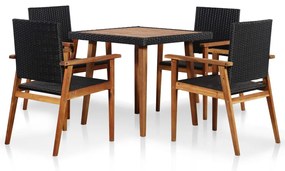 Set da pranzo da giardino 5 pz in polyrattan nero e marrone