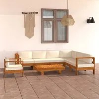 Set Divani Giardino 8 pz Cuscini Bianco Crema in Legno d'Acacia