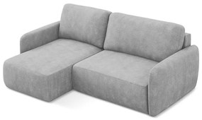 Divano angolare grigio chiaro allungabile/con contenitore (con penisola a sinistra/con chaise lounge) con rivestimento in ciniglia Lilo – Makamii