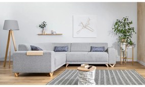 Divano angolare grigio chiaro allungabile e con contenitore (con penisola a sinistra/a L) Classy Sophie – Miuform