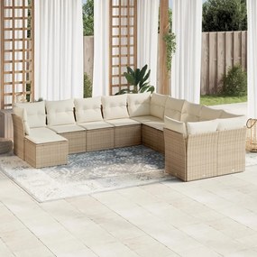 Set divani da giardino 11 pz con cuscini beige in polyrattan