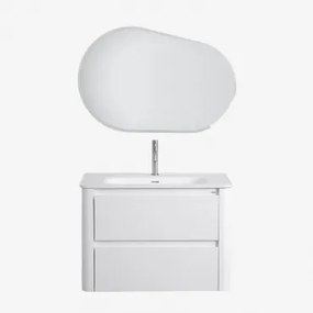 Set Mobili Da Bagno In Legno Con Lavabo Integrato E Specchio Egerton Bianco & Ovalado Led Y Antivaho (100x65 Cm) Meunier & Cromato ↑20 - Sklum