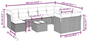 Set divani da giardino 11 pz con cuscini in polyrattan grigio