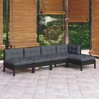 Set Divani da Giardino 5 pz con Cuscini Neri in Legno di Pino 3096338