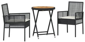 Set bistro da giardino in 3 pezzi con cuscini - rattan nero