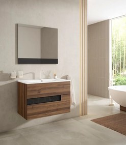 Mobile da bagno sotto lavabo VISOBATH Vision noce laminato opaco L 80 x H 55 x P 45 cm 2 cassetti, lavabo posizionabile centralmente non incluso
