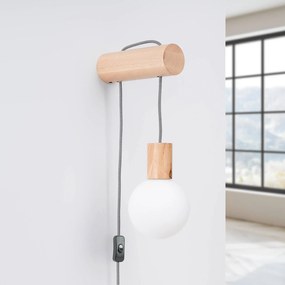 SOLLUX LIGHTING Applique Nimbi, legno chiaro, altezza 67 cm, legno/vetro