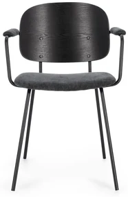 Set di 2 sedie SIENNA in legno di pioppo e tessuto grigio scuro, gambe acciaio nere