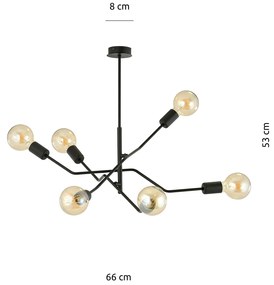 Sospensione Industrial 6 Luci Febe In Acciaio Nero E Bracci Regolabili