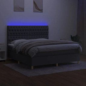 Letto a molle materasso e led grigio scuro 160x200cm in tessuto