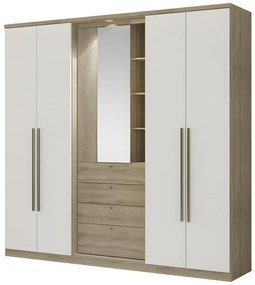 Armadio 4 ante con specchio e cassetti L.240cm Quercia e avorio - ISAK
