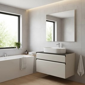 Mobile da bagno sospeso sotto lavabo L 99.5 x H 60 x P 45.5 cm beige opaco, 2 cassetti Fusion