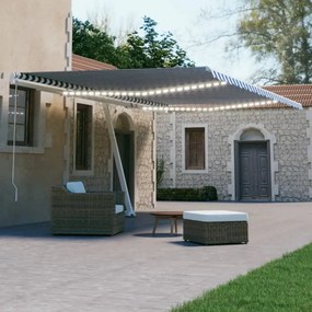 Tenda Automatica Con Sensore Vento E Led 500x300 Cm Blu Bianca /