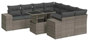 Set divano da giardino 9 pz con cuscini grigio in polyrattan