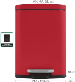 Cestino per la spazzatura rosso in acciaio con pedale 5 l Akira – Spirella