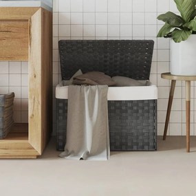 Cesto Portabiancheria Coperchio Grigio 55,5x35x34 Cm Polyrattan /