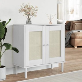 Credenza senja aspetto rattan bianco 80x35x80 cm massello pino