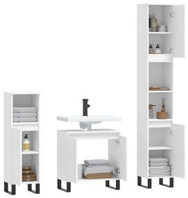 Set di mobili da bagno 3 pz bianco in legno multistrato