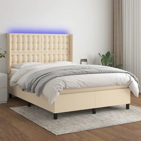 Letto A Molle Con Materasso E Led Crema 140x200 Cm İn Tessuto /