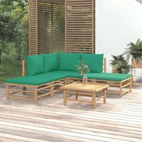 Set Salotto da Giardino 6pz con Cuscini Verdi Bambù