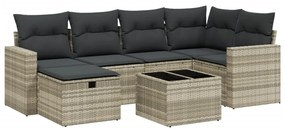 Set divani da giardino 7pz con cuscini grigio chiaro polyrattan